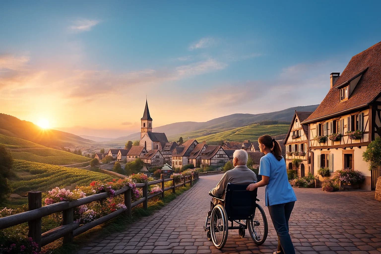 Auxiliaire de vie accompagnant une personne âgée à domicile à Strasbourg